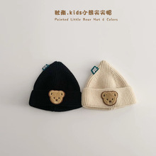 秋南 韩国婴儿帽子2024秋冬新款小熊ins可爱宝宝套头帽儿童针织帽
