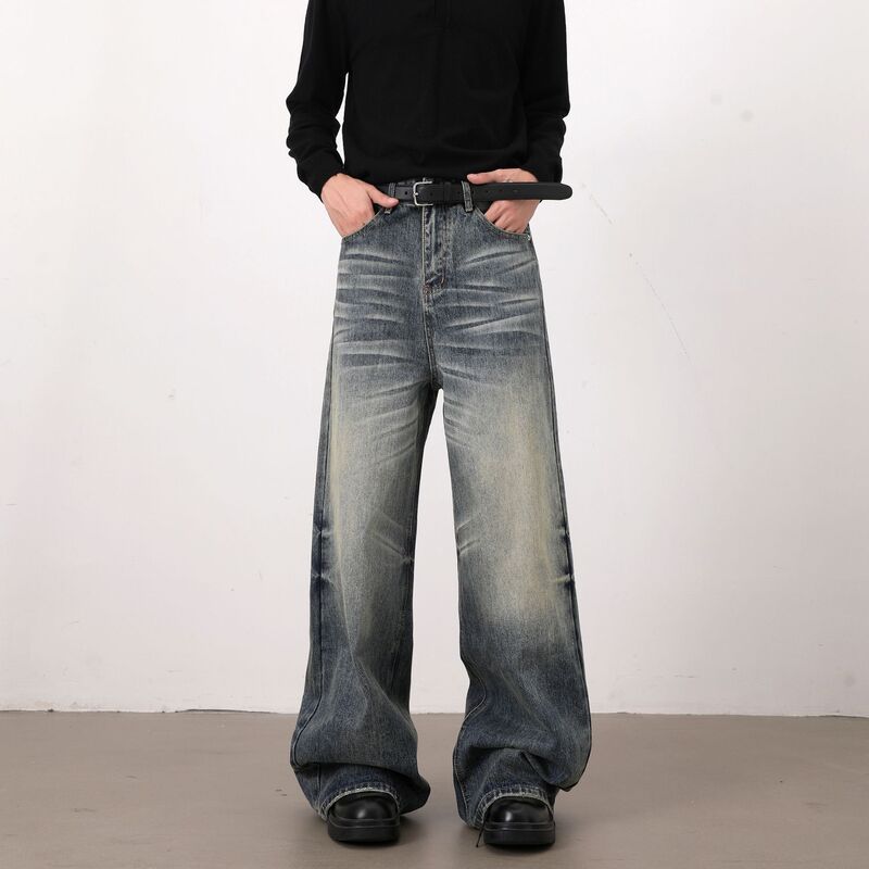 Nirben Denim | American Retro Three-Dimensional Whiskered A-Line Jeans for Men, Trendy Brand Loose Straight Wide-Leg Pants. Nirben Denim | American Retro Three-Dimensional Whiskered A-Line Jeans for Men, Trendy Brand Loose Straight Wide-Leg Pants.
