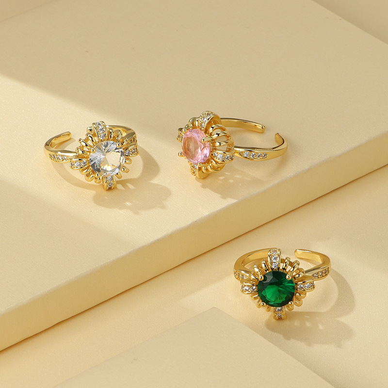 Simple Style Geometric Copper Inlay Zircon Open Ring 1 Piece