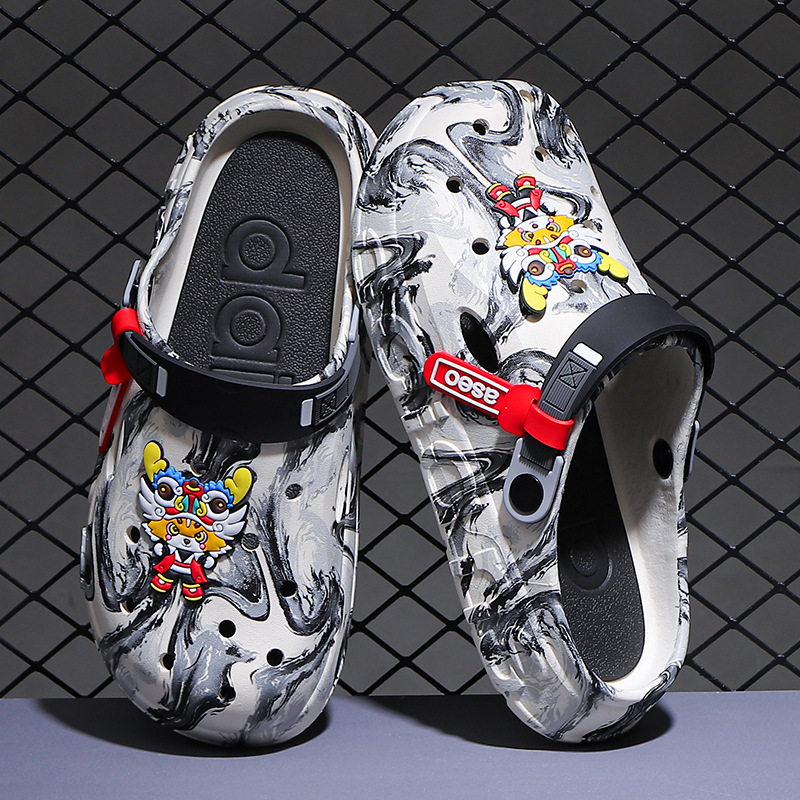 Zapatos con agujeros de suela gruesa para hombre, uso exterior de verano, suela suave antideslizante, sin sonido, sin olor, sensación de pisar mierda, sandalias de doble uso para conducir al aire libre