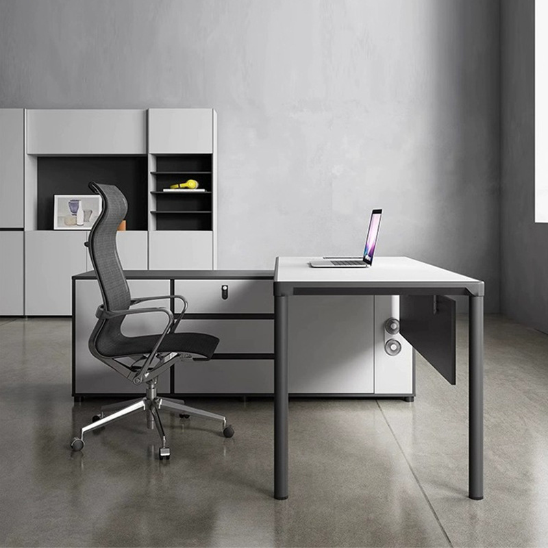 Minimalist Manager's Office Desk, Simple Modern Executive Desk for CEO/Supervisor with Side Cabinet, Refined Luxury Leadership Desk
