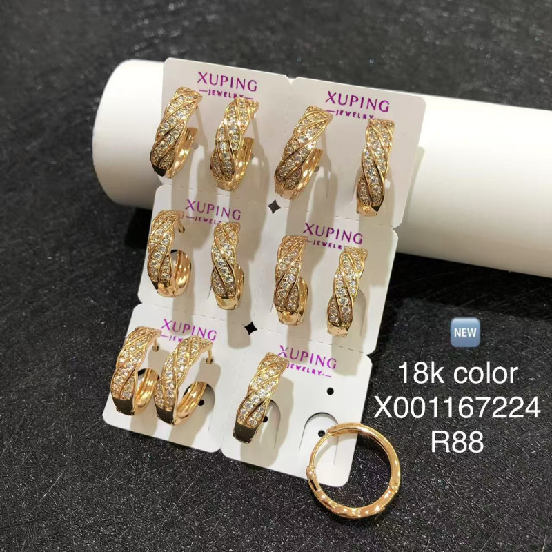 Pendientes de aro Xuping transfronterizos rusos de 18k con incrustaciones de diamantes, joyería de lujo ligero de alta gama al por mayor para mujer. image 115