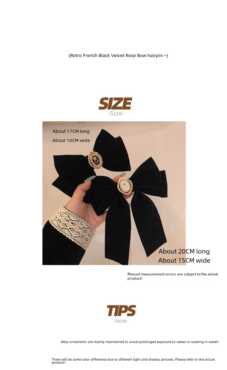 Bagātīgas ģimenes zelts! Black Velvet Rose Bow matadata retro franču top clip stila augstākās klases matu aksesuāri_voghion.com