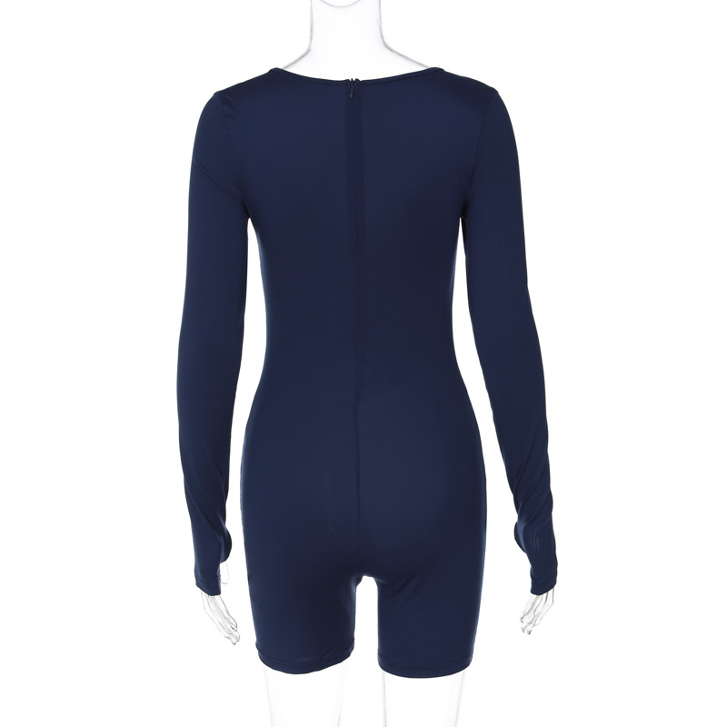 Women Wear Spring Sexy U Collar Back Zipper Slim Fit Long Sleeve Jumpsuit