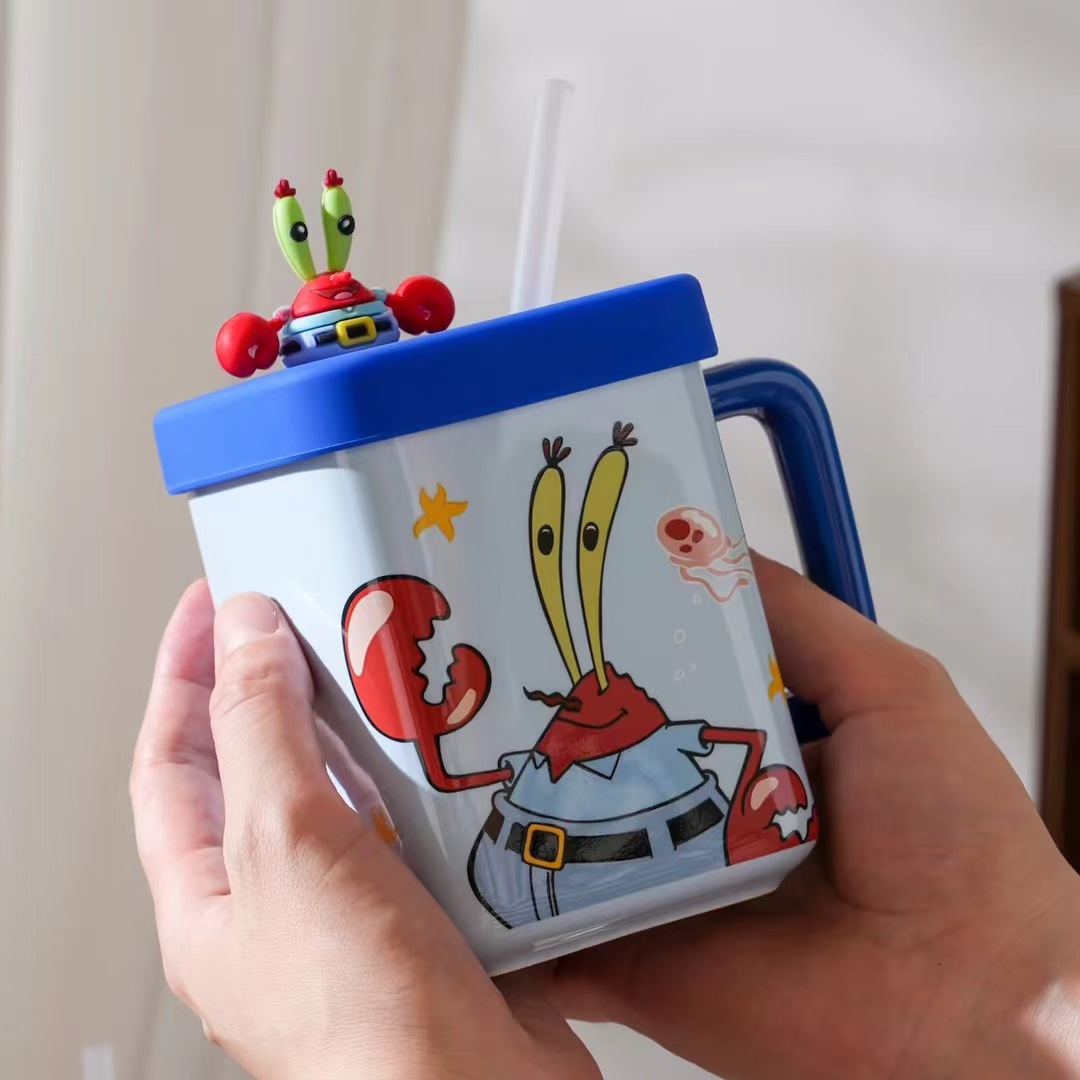 Creativo y auténtico autorizado SpongeBob pie estrella taza de agua de paja taza cuadrada de cerámica de alto valor de regalo de taza de agua