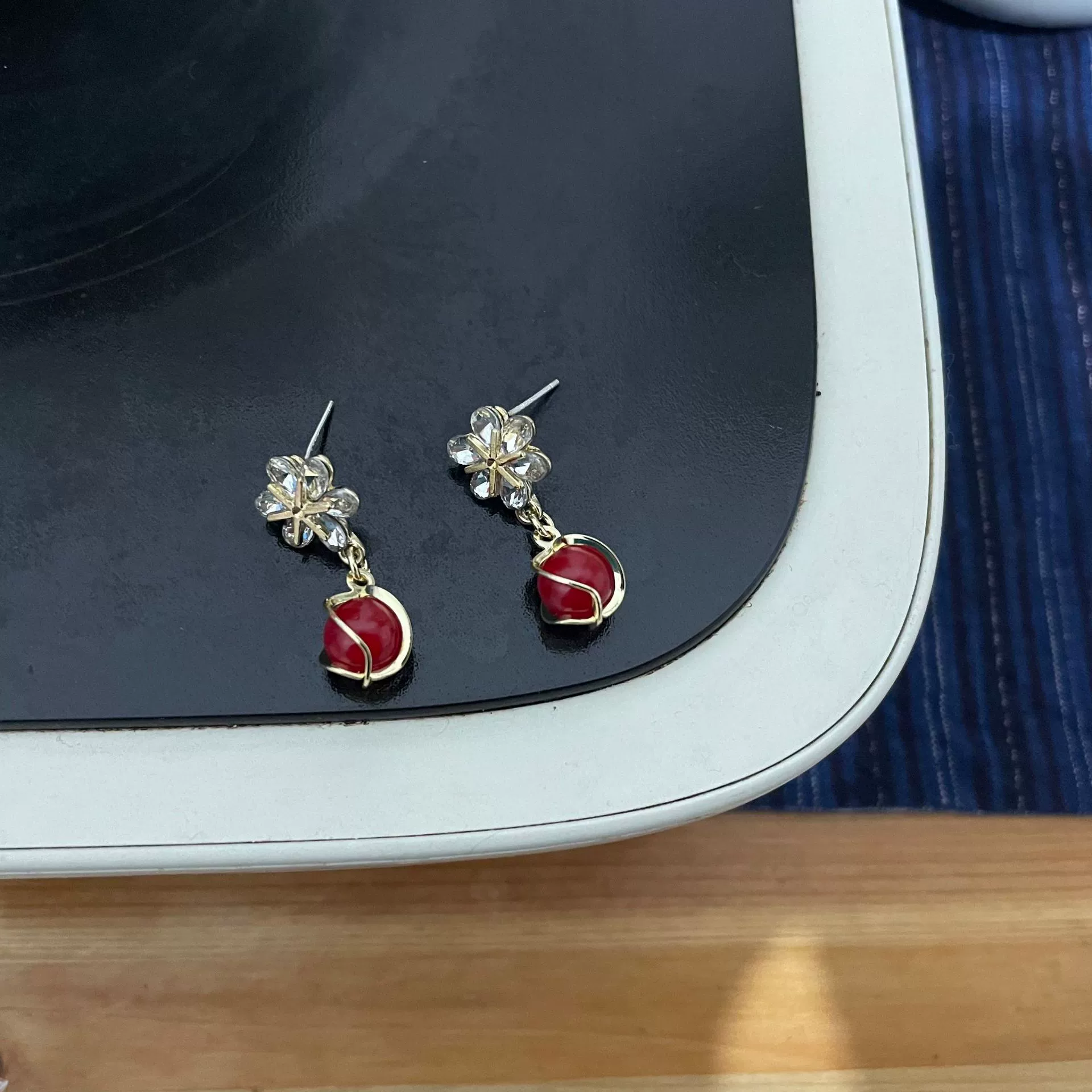 Earrings with zircon with bow, silver 925 sample, cat's eye, internet celebrity