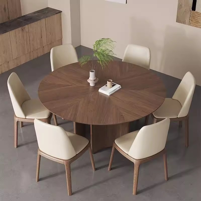 Chinese Style Solid Wood Dining Table and Chair Combination Modern Simple Style Round Table for Dining Room Household Black Walnut Color Round Table