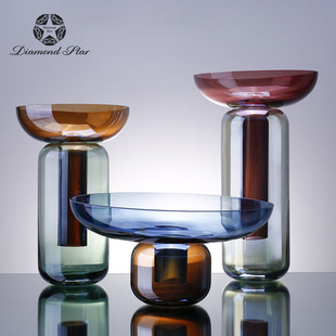 Diamond Star Colorful Glass Vase Top and Bottom Collocation Split Vase Creative Home Flower Arrangement Ornaments Vase