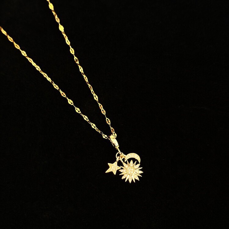 小红书爆款太阳星星月亮项链复古个性设计感轻奢简约小众锁骨链|undefined