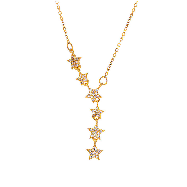 Star Pattern Women'S Gender Ig Style Sweet Star Copper Plating Inlay Zircon Pendant Necklace