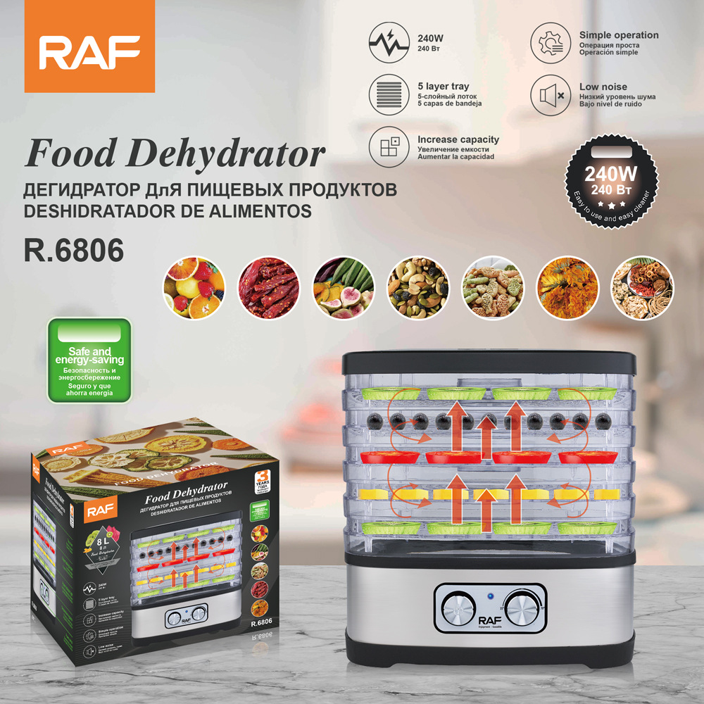 Raf European Standard Cross-Border Dehydrator for Snacks, Fruits, Vegetables, Meat, and Dried Fruits, Small Household Food Freeze Dryer 8L