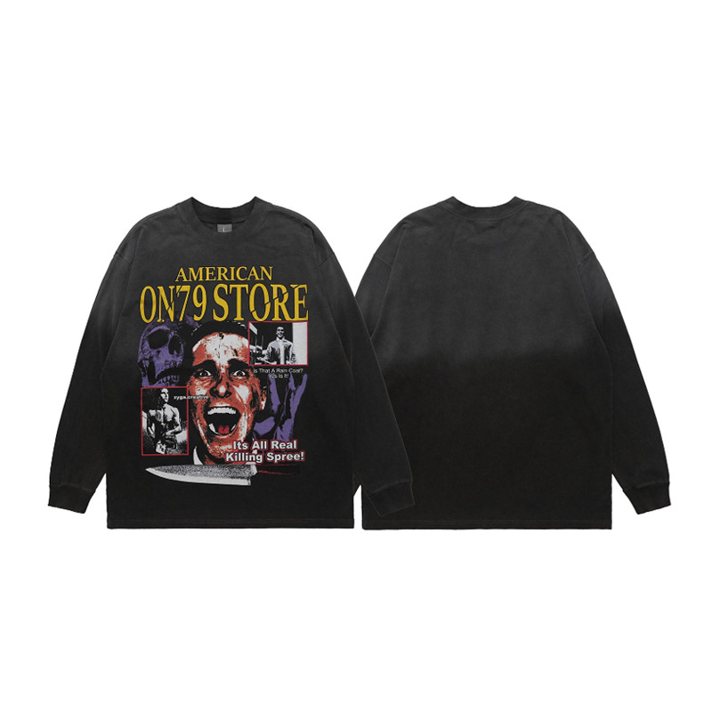 Moška oblačila, pranje, obešanje, barvanje, direktno pršenje, kričeč portret, tisk, spuščena ramena, ohlapna različica, trend par, majica s kratkimi rokavi_voghion.com