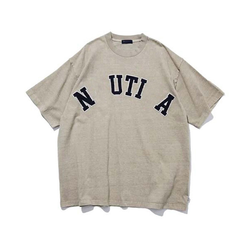 NAU 日系系トレンドブランド 冷染水洗い加工 ラウンドネック半袖Tシャツ メンズ ヘビーウェイトコットン 文字刺繍入り インナーシャツ/トップス