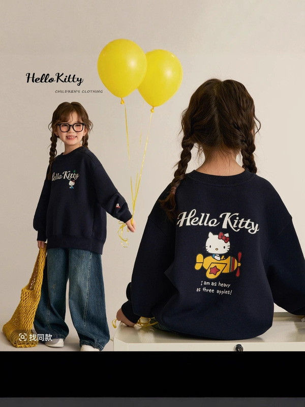 女童上衣2025新款洋气HelloKitty印花宽松亲子卫衣卡通上衣超好看|undefined