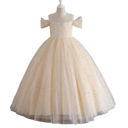 Cross-border girl's high-end dress, off-shoulder children's dress, ballgown princess dress, runway piano performance evening dress