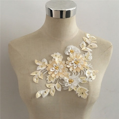 Lace Sequin Trim Collar, 3D Flower & Imitation Pearl Embroidery DIY Decorative Appliqué for Dresses and Apparel Accessories