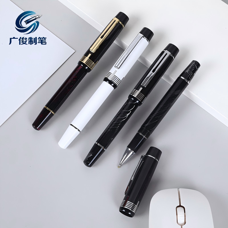 Heavy-duty metal design with a textured top, featuring marble-patterned engravings; a signature pen suitable for office, business, and corporate gifting