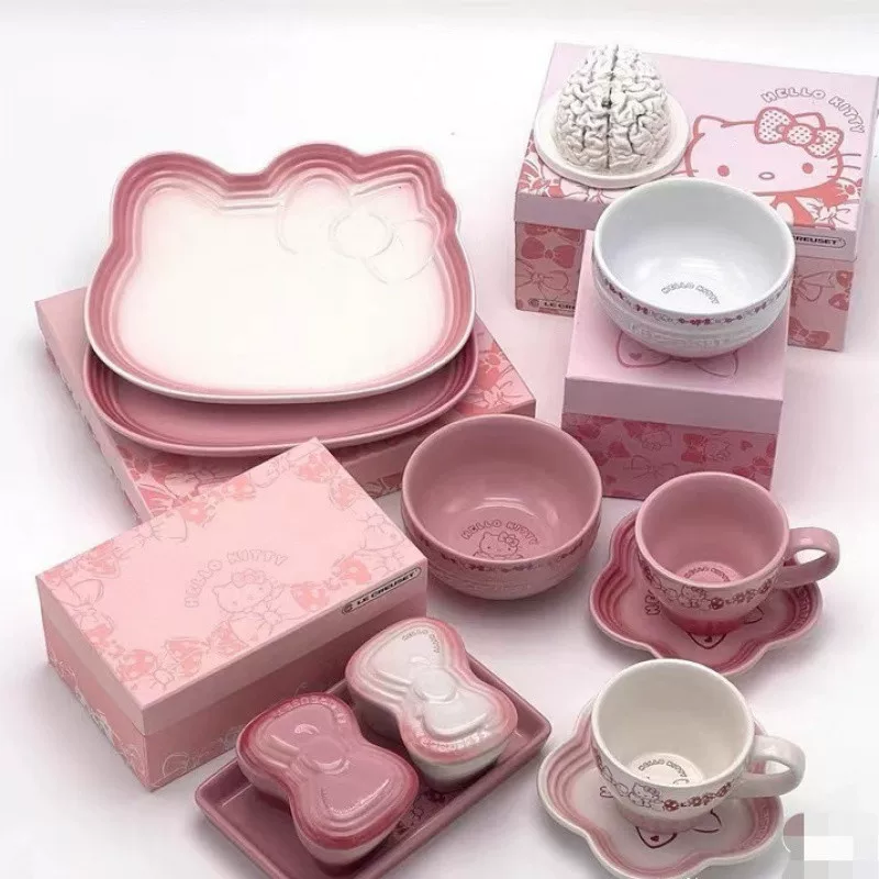 Hello Kitty, радужная керамическая тарелка для пищи дома, посуда, подарочная коробка