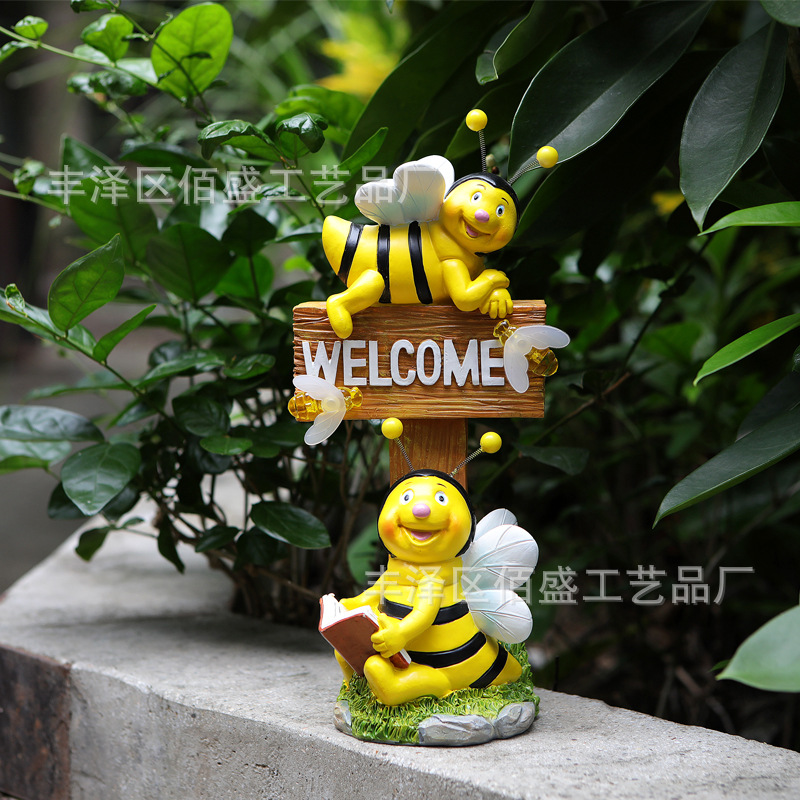 Transfronterizos adorables abejas de bienvenida lámparas de resina adornos jardín al aire libre patio balcón decoración de escena
