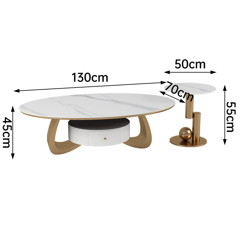 Salón de estar de estilo doméstico mesa de té de tabla de roca de lujo ligera moderna combinación de tamaño oval simple diseñador con tabla de borde