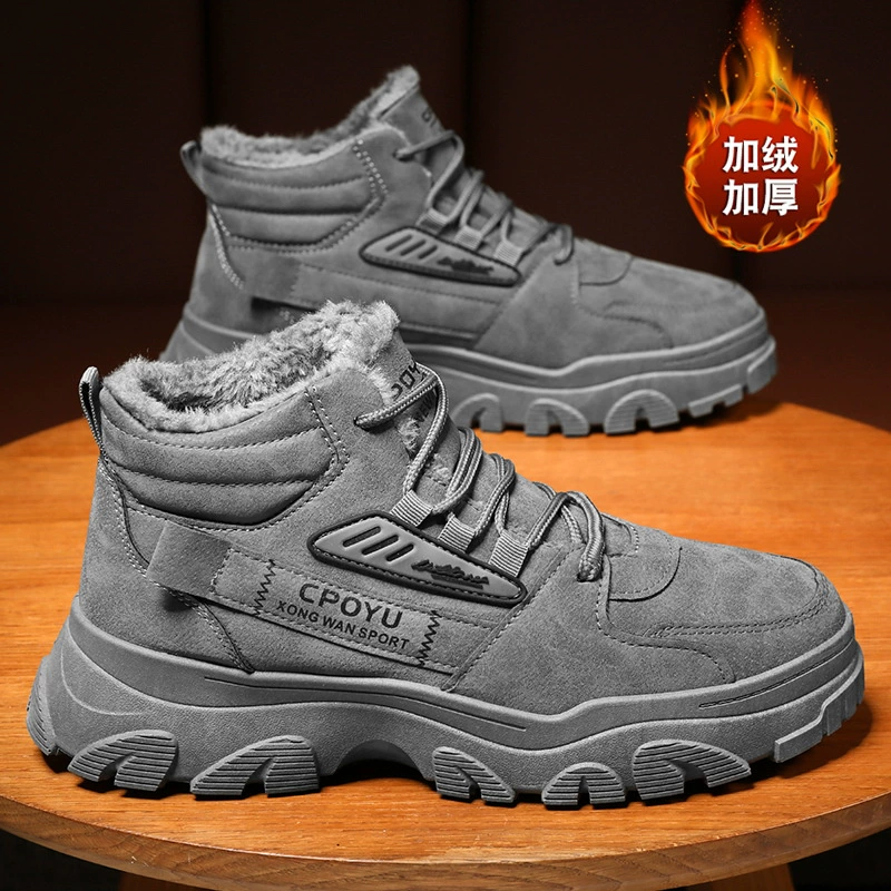 Зимняя мужская обувь, толстая рабочая одежда с высоким Бертом на флисовой подкладке, Мужская модная универсальная Нескользящая теплая обувь с хлопковой подкладкой, мужские ботинки Martin