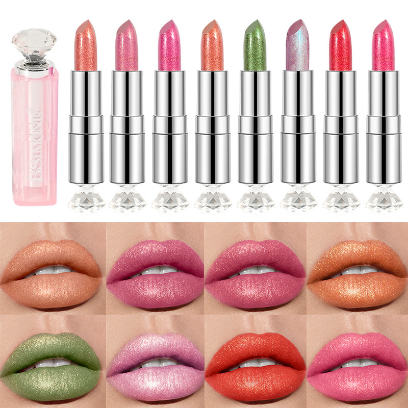 Lápiz labial metálico perlado de 8 colores, iluminador con brillo de diamante, fácil de aplicar, hidratante, de larga duración, venta al por mayor.