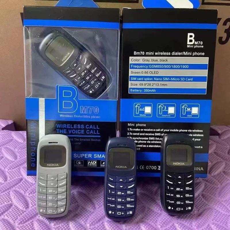MaFam BM70 GSM телефон Bluetooth — компактный кнопочный мини-мобильник, цвета черный/серый/синий