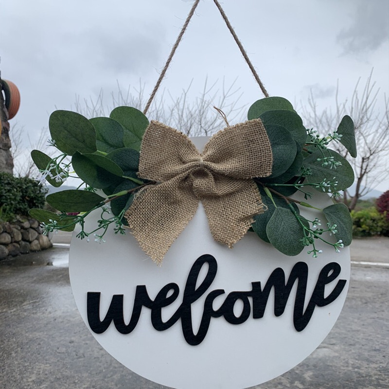 Country Style hello front door decoration unfinished round welcome wooden hanging door sign