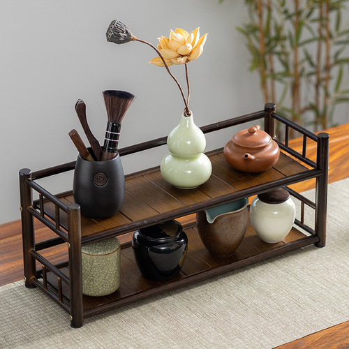 Desk antique cabinet tea rack display stand small solid wood Zisha teapot tea leaves tea set cup storage cabinet display rack