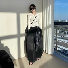 幻彩纱早秋麻感 翻领Polo领长袖T恤女修身显瘦打底衫针织衫