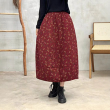 冬棉麻碎花棉裙半身裙夹棉加厚保暖宽松复古花包裙女中长款灯笼裙