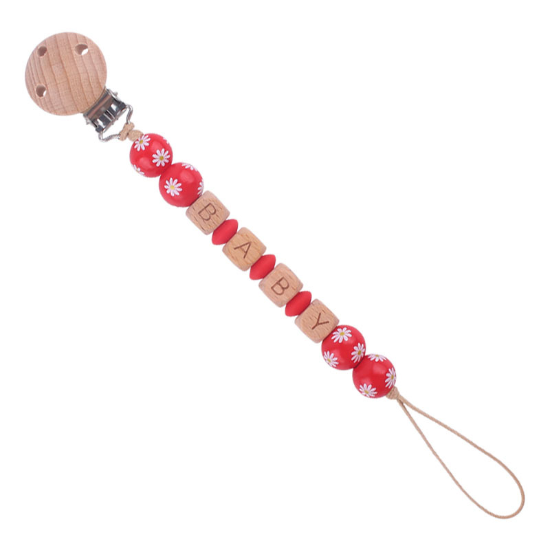 Nuevo bebé suministros dibujos animados madera Margarita cuentas pacificar bebé DIY nombre chupete cadena anti-gota cadena