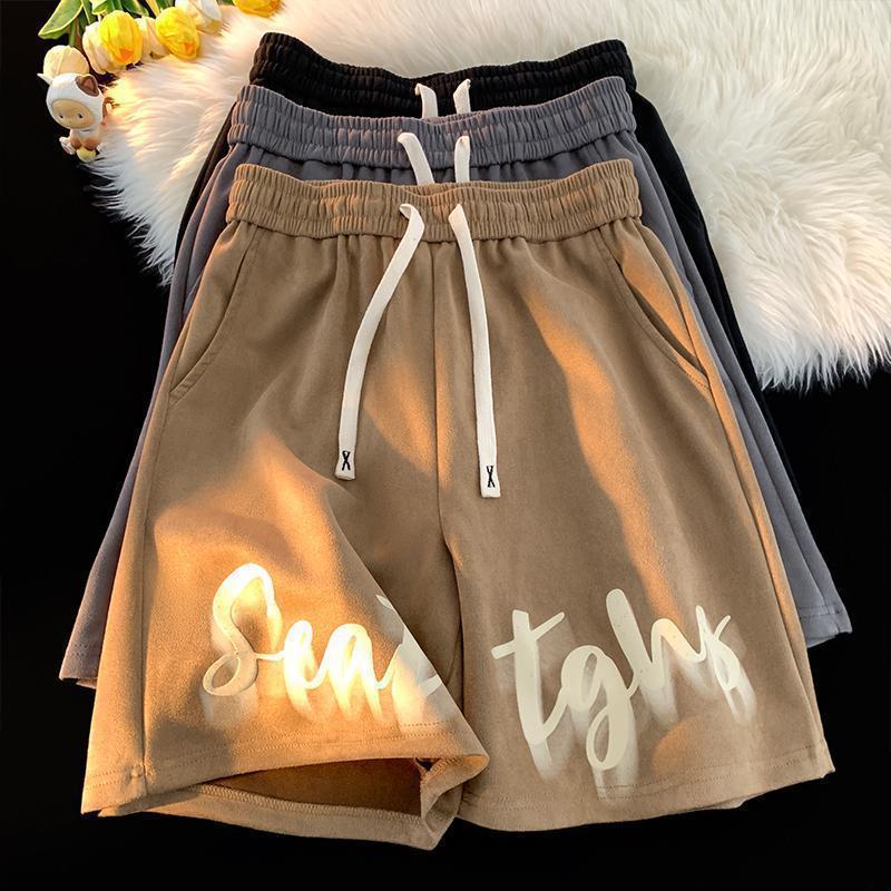 Men's Summer Wide Leg Sports Shorts Black Loose Fit Casual Polyester Teenager Couple Mid Waist Baggy Pants Drawstring_voghion.com