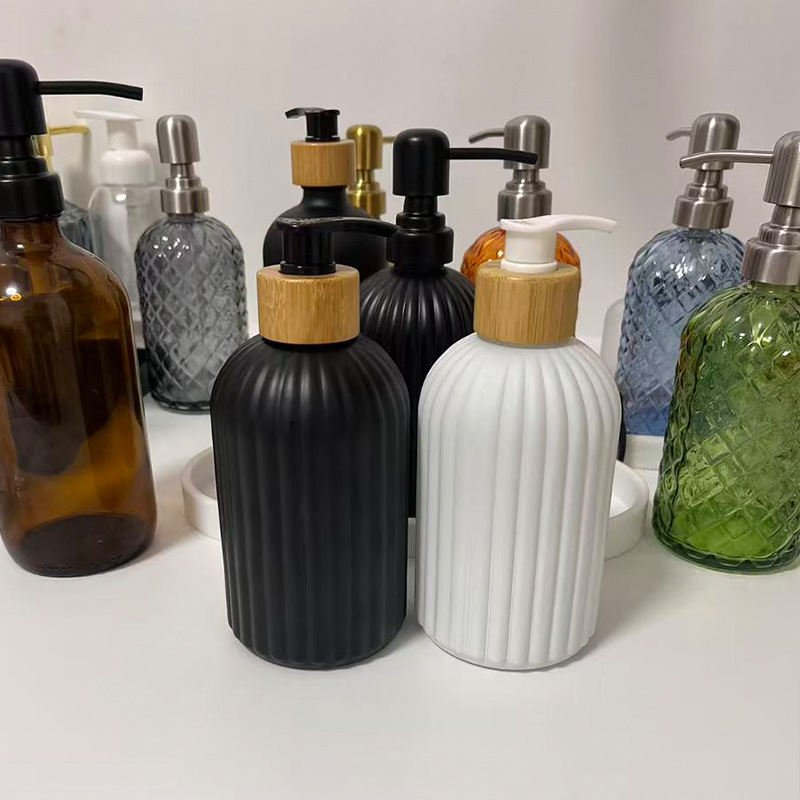 Dispensador de jabón líquido de vidrio negro mate, frasco recargable para baño o cocina