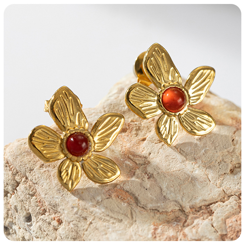 1 Par Estilo Vintage Flor Enchapado Acero Inoxidable 304 Malaquita Ágata Pendientes display picture 3