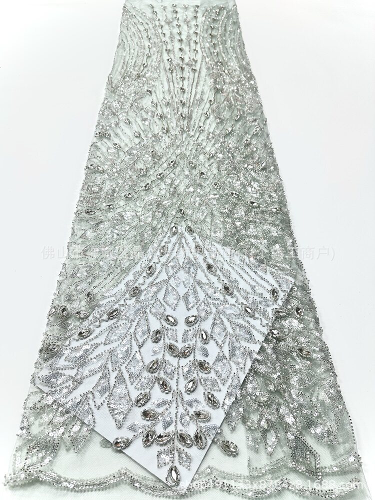 Geométrico diamante ojo de caballo tela de malla de diamante mano clavado cuentas esquinilla pecho de cola de pez vestido de boda tela de noche