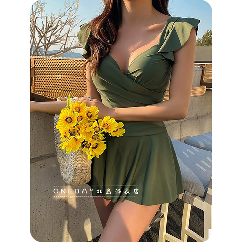 2024 New Swimsuit Women's One-piece Cover Belly Slimming Hot Spring Sexy Internet Celebrity Style Swimsuit Wholesale