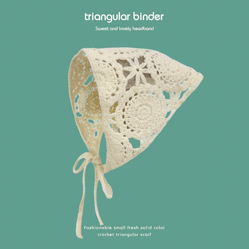 Toallas triangulares para mujeres primavera y verano coreano inins dulce gancho a mano flores agujeradas de punto viajes fotográficos pañuelos literarios cinta para el pelo