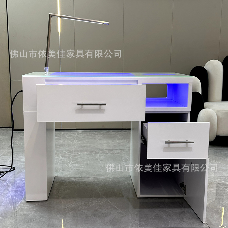 Mesa de manicuras con lámpara, mesa de manicuras blanca con cajón, mesa de manicuras de madera maciza, mesa de manicuras simple
