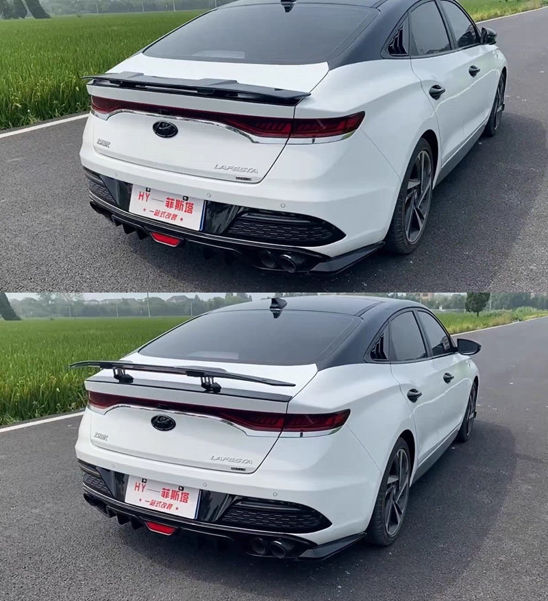 Suitable for Car Modification Electric Adjustable Rear Wing Universal Black/Carbon Fiber Pattern with Lighted Perforated Fixed Wing