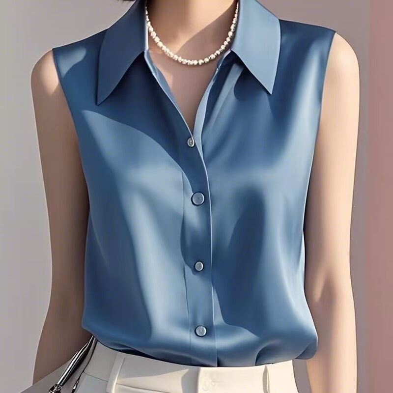 Sleeveless Shirt for Women with Unique Design, 2026 Summer New Versatile Drapey Retro Hong Kong Style Blouse in White Sleeveless Shirt for Women with Unique Design, 2026 Summer New Versatile Drapey Retro Hong Kong Style Blouse in White