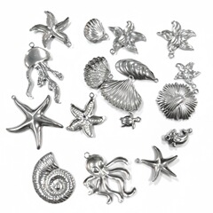 不锈钢油压件海洋系列海星贝壳鱿鱼海龟吊坠diy手工项链手链配件