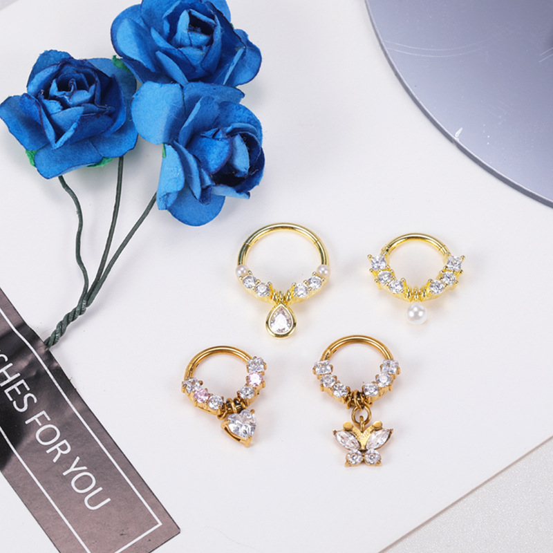 Fashion Pearl Style Copper Nose Ring with Zircon Stainless Steel Post for Women detail image 9