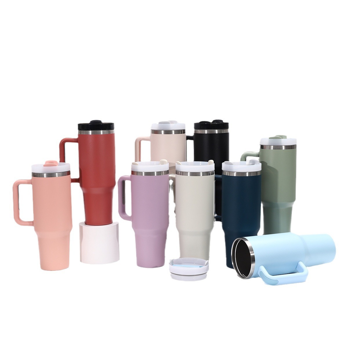 Taza de coche con mango de 40oz transfronterizo Taza de aislamiento de acero inoxidable 304 de doble capa de vacío Taza de hielo de gran capacidad con pajita