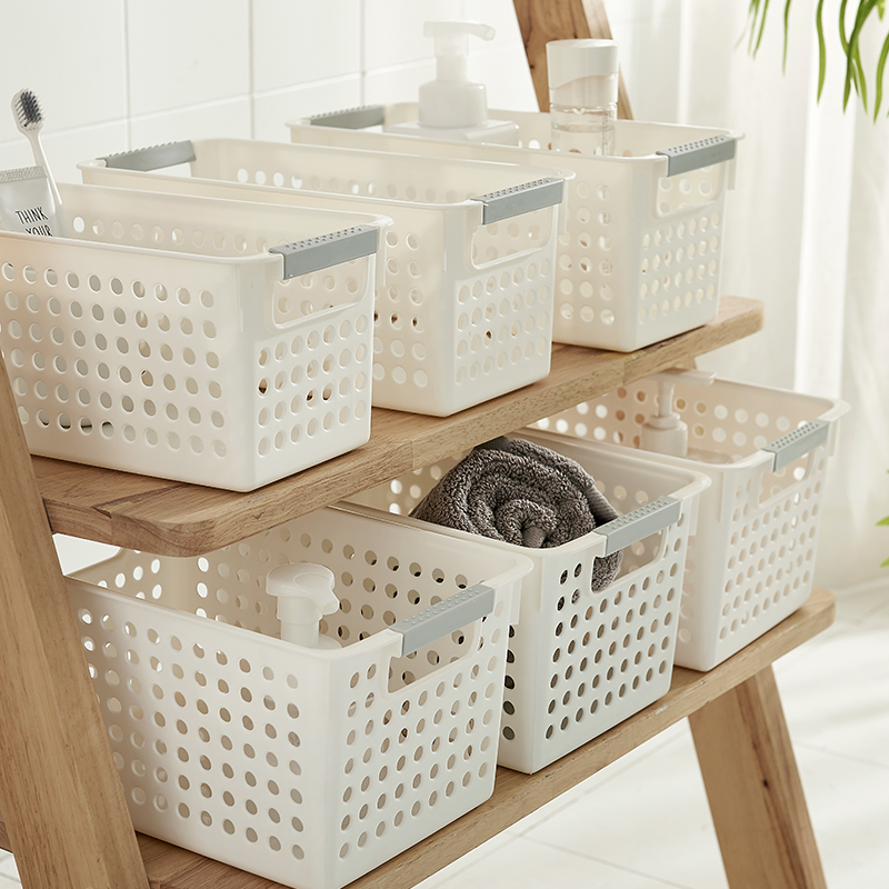 Cesta de almacenamiento de plástico Cesta de almacenamiento de archivos de bocadillos de escritorio Caja de almacenamiento de artículos diversos Cesta de almacenamiento Cesta de almacenamiento rectangular de boca estrecha