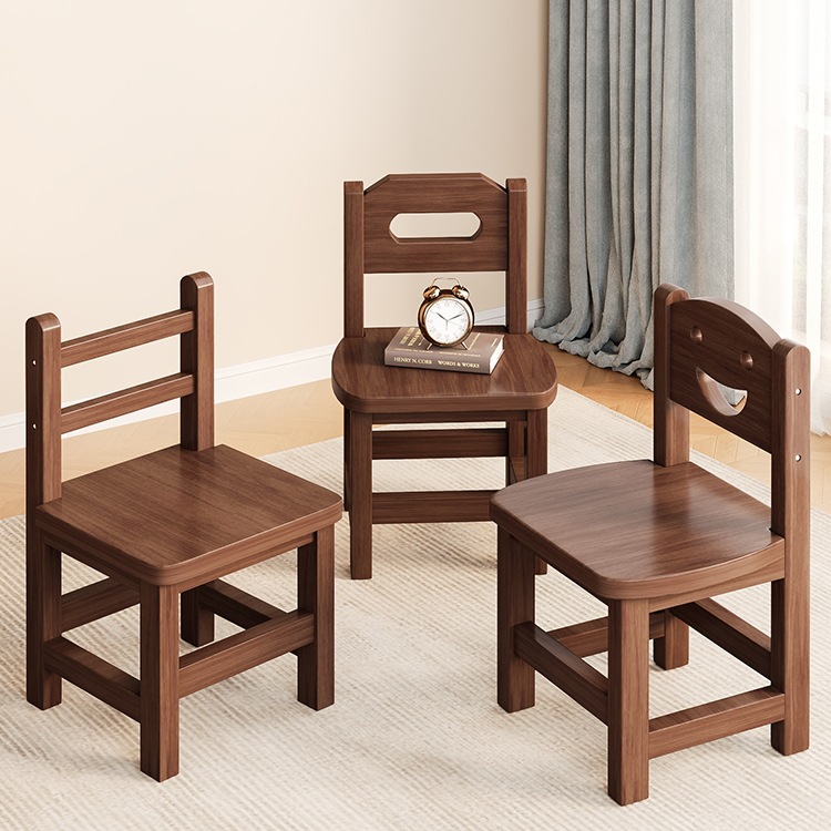 Solid Wood Small Stool for Home Use, Low Stool, Trendy Small Chair with Backrest, Shoe-Changing Stool, Practical Square Stool for Living Room Coffee Table