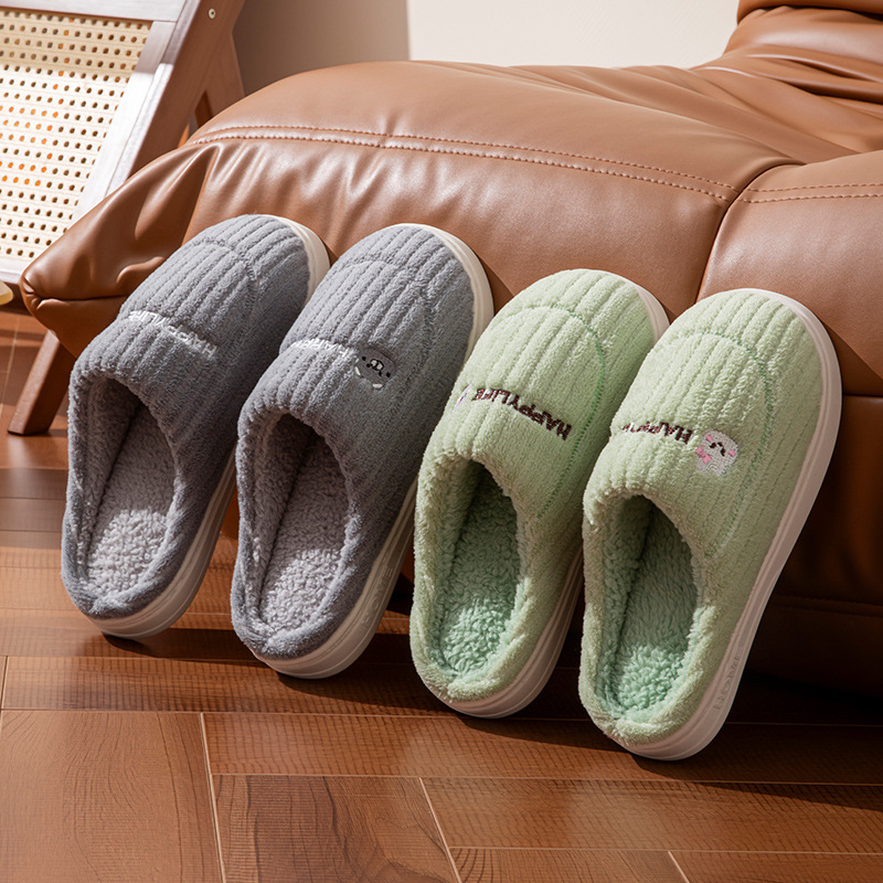Zapatillas de algodón antideslizantes para hombres, interior grueso de peluche para parejas, zapatillas de algodón de invierno para mujeres