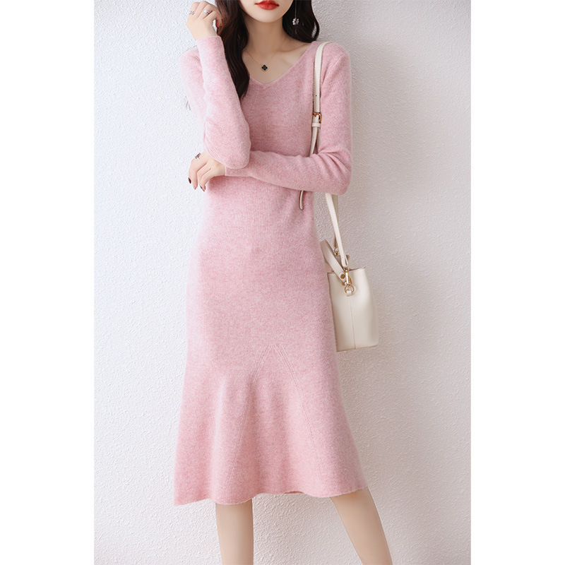 2024 Sweet Wool Fishtail Dress Women's Autumn and Winter Sweater Long Skirt Slim Mid-Length Over-The-Knee Bottoming Knitted Skirt