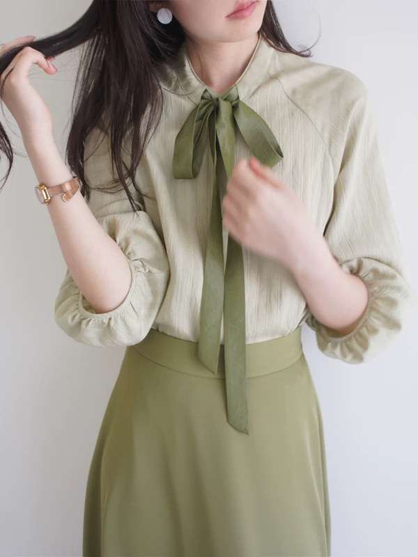 LOST AND FOUND 淡淡绿亚麻长袖轻薄宽松慵懒衬衫上衣 女秋季新款|undefined