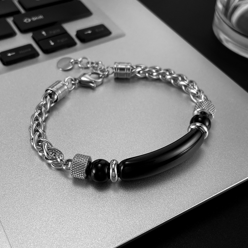 INS Europe and the United States cross-border jewelry wholesale retro fashion trend personality hip hop tiger eye stone stainless steel bracelet men